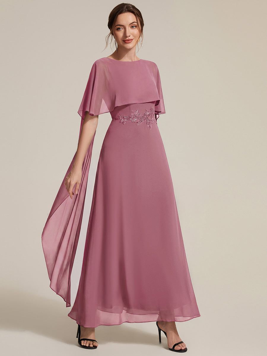 Chiffon mit A-Linie, Cape-Ärmel, und brautmutterkleid #Farbe_Orchideenviolett