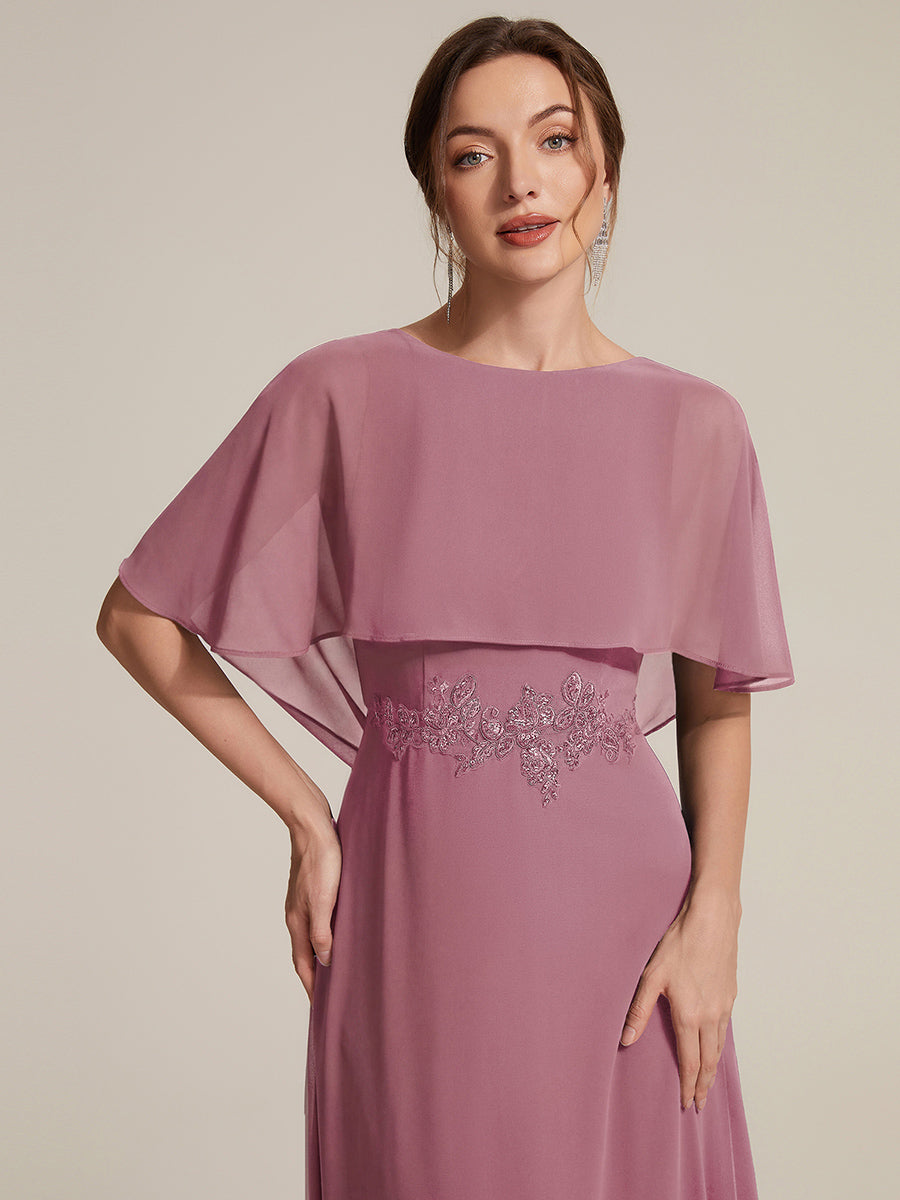 Chiffon mit A-Linie, Cape-Ärmel, und brautmutterkleid #Farbe_Orchideenviolett