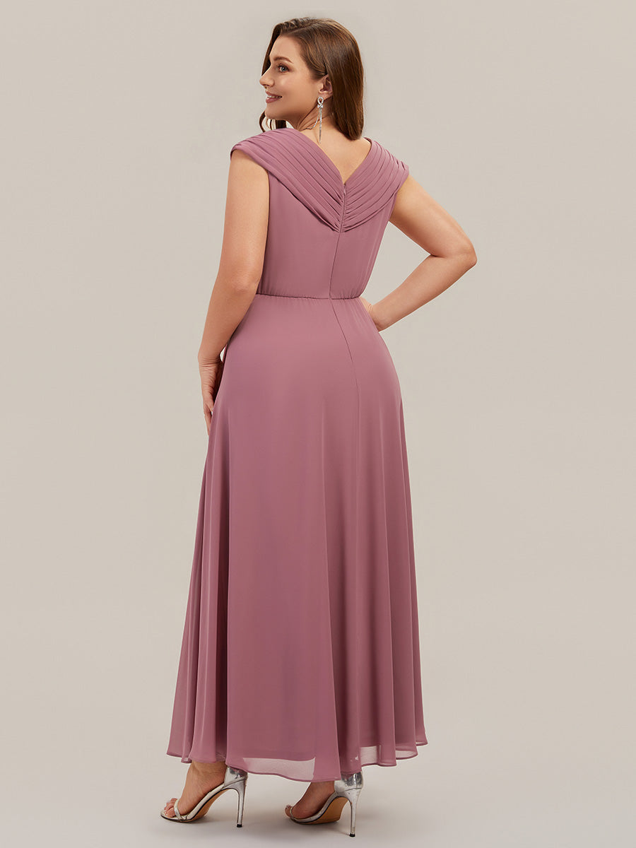 Maxilänge V-Ausschnitt A-Linie Chiffon Kleid Mit Tiefem V-Ausschnitt Applikationen Und Fließenden Bändern #Farbe_Orchideenviolett
