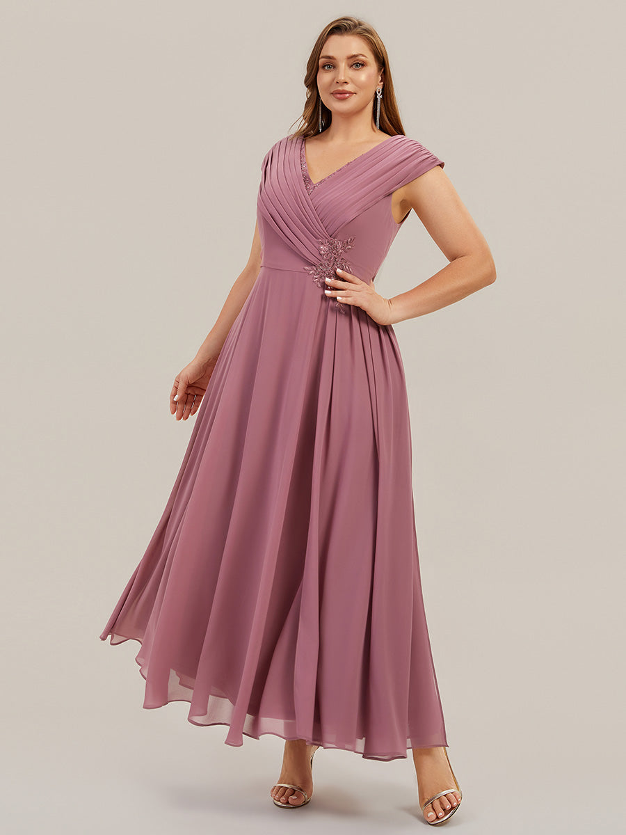 Maxilänge V-Ausschnitt A-Linie Chiffon Kleid Mit Tiefem V-Ausschnitt Applikationen Und Fließenden Bändern #Farbe_Orchideenviolett