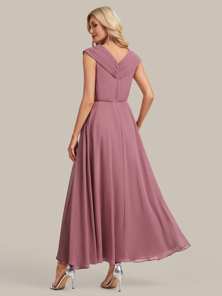 Maxilänge V-Ausschnitt A-Linie Chiffon Kleid Mit Tiefem V-Ausschnitt Applikationen Und Fließenden Bändern #Farbe_Orchideenviolett