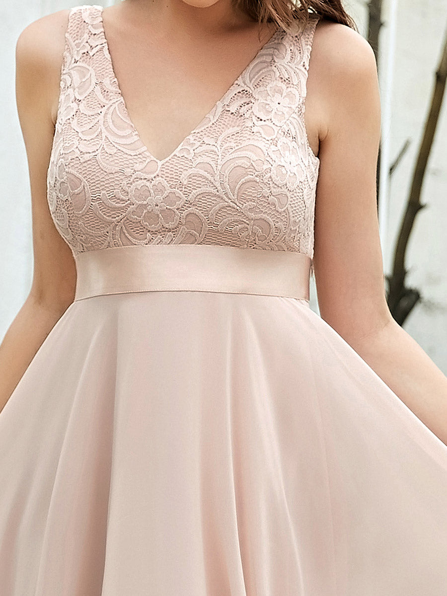 V-Ausschnitt Atemberaubende Spitze Ballkleider 00207 #farbe_Blush-Rosa