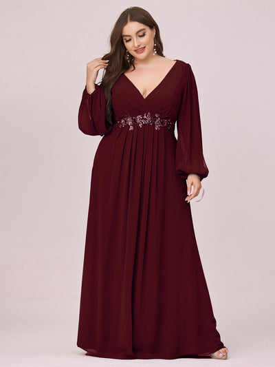 A-Linie Chiffon Lang mit Ärmel Brautmutterkleider #Farbe_Burgunderrot