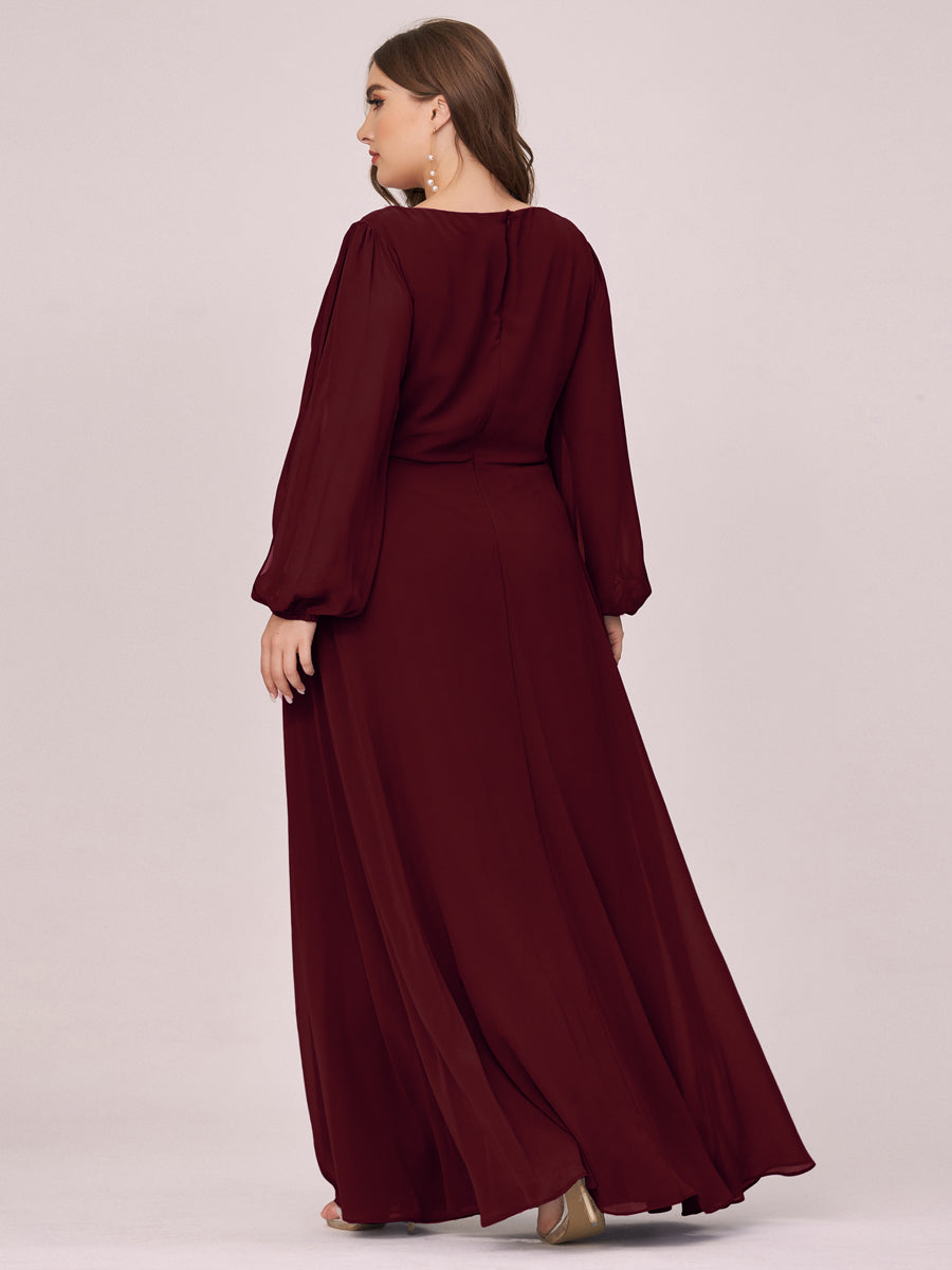 A-Linie Chiffon Lang mit Ärmel Brautmutterkleider #Farbe_Burgunderrot