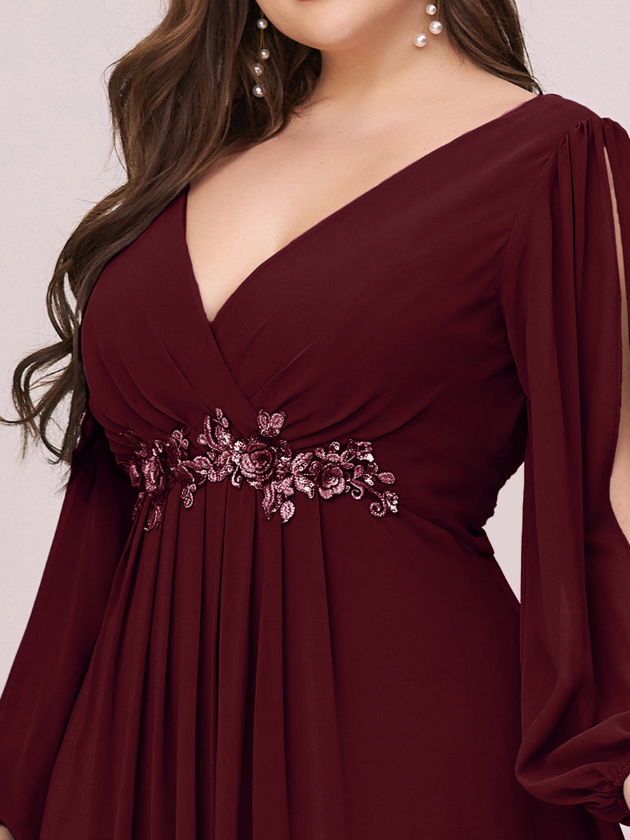 A-Linie Chiffon Lang mit Ärmel Brautmutterkleider #Farbe_Burgunderrot
