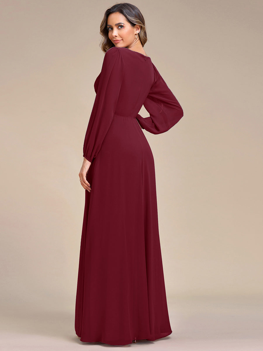 Brautmutterkleid mit V-Ausschnitt A-Linie und langen Ärmeln, bodenlang
