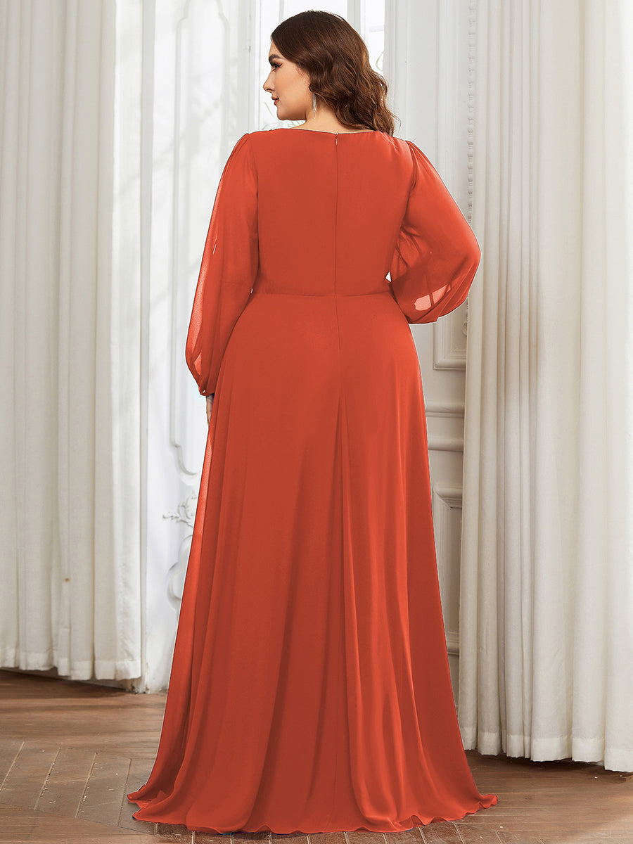 A-Linie Chiffon Lang mit Ärmel Brautmutterkleider #Farbe_Gebranntes Orange