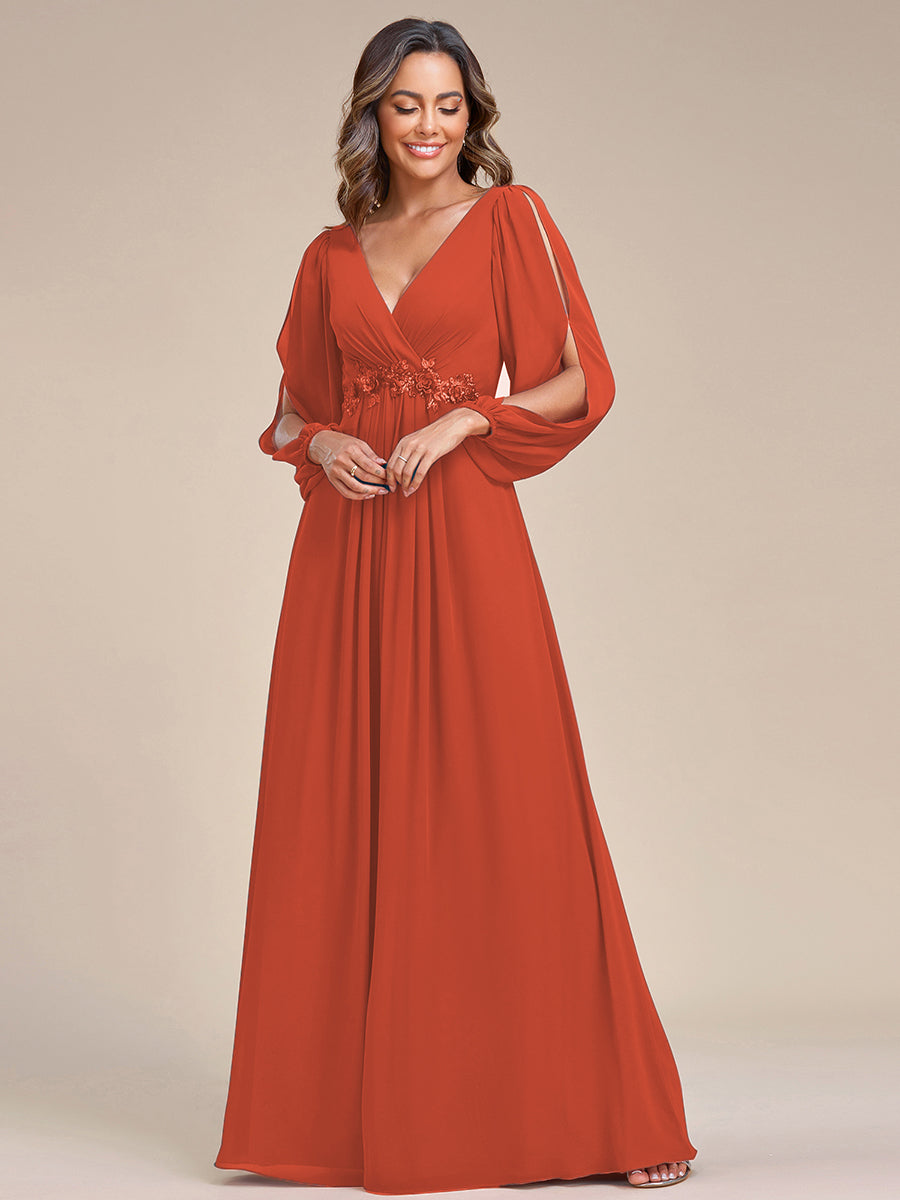 A-Linie Chiffon Lang mit Ärmel Brautmutterkleider #Farbe_Gebranntes Orange