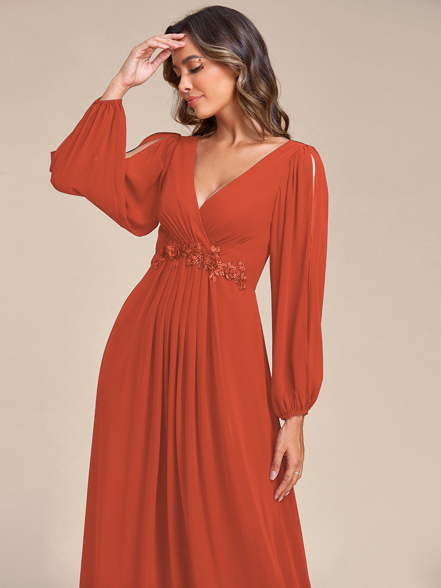 A-Linie Chiffon Lang mit Ärmel Brautmutterkleider #Farbe_Gebranntes Orange