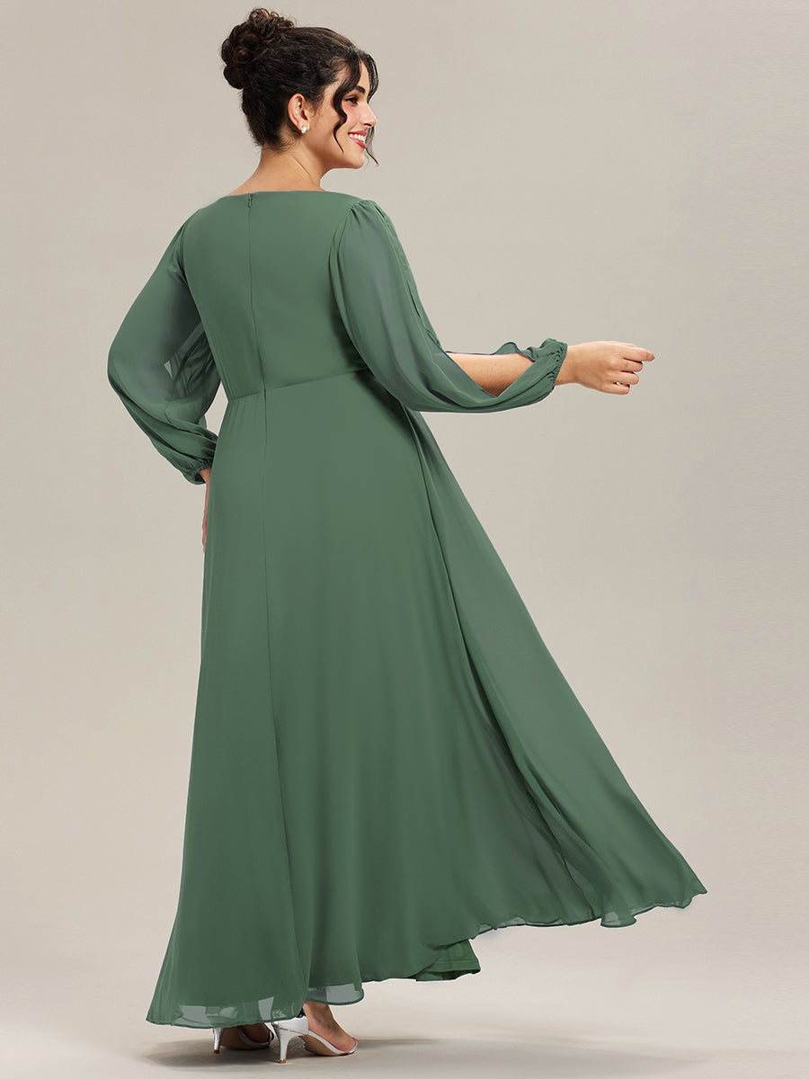 A-Linie Chiffon Lang mit Ärmel Brautmutterkleider #Farbe_Eukalyptus