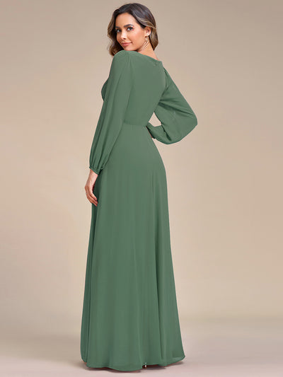 A-Linie Chiffon Lang mit Ärmel Brautmutterkleider #Farbe_Eukalyptus