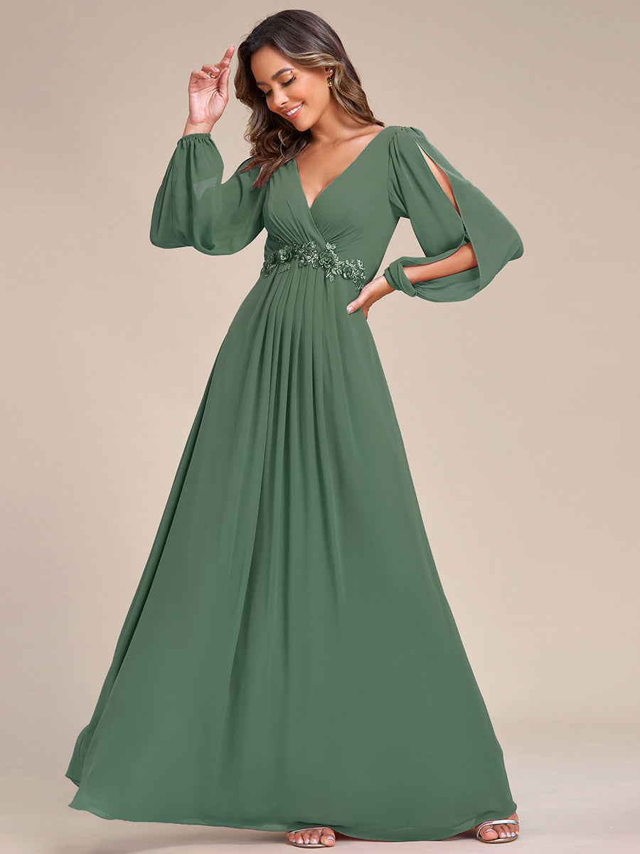 A-Linie Chiffon Lang mit Ärmel Brautmutterkleider #Farbe_Eukalyptus