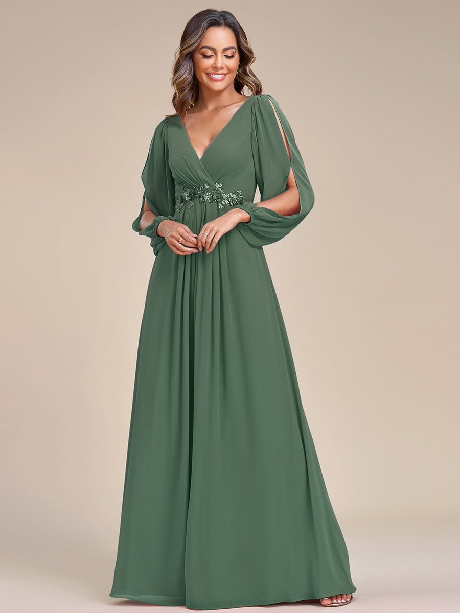 A-Linie Chiffon Lang mit Ärmel Brautmutterkleider #Farbe_Eukalyptus