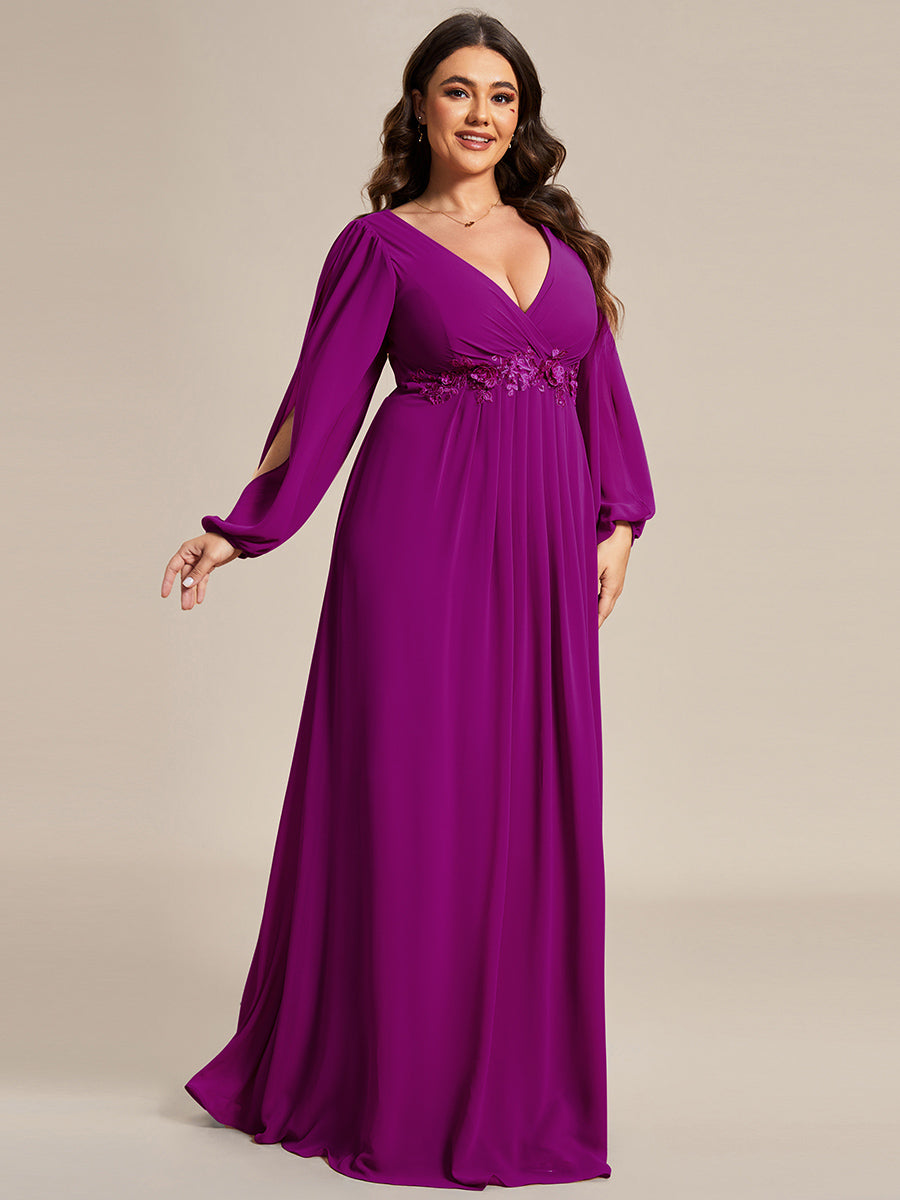 A-Linie Chiffon Lang mit Ärmel Brautmutterkleider #Farbe_Fuchsia