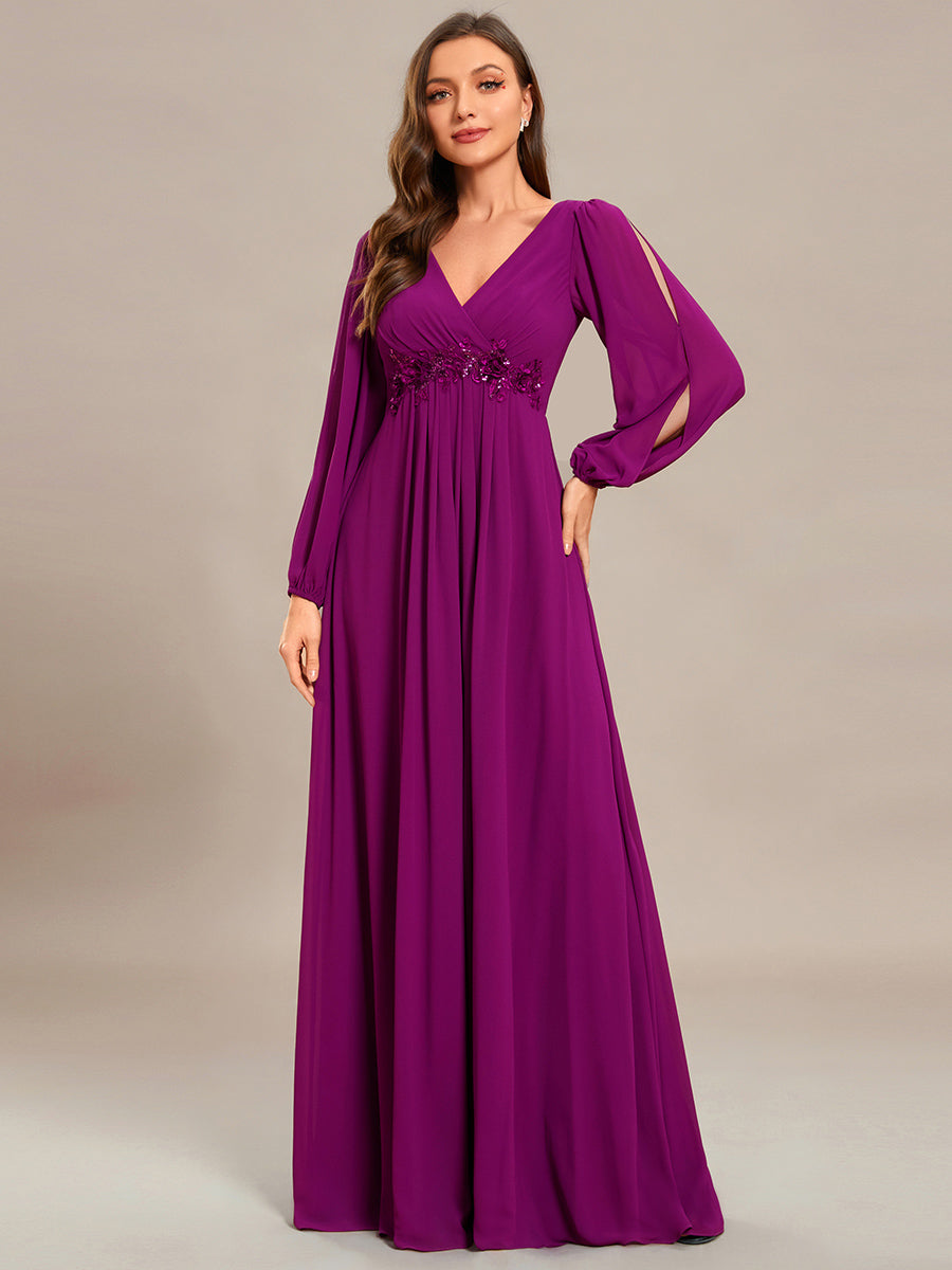 A-Linie Chiffon Lang mit Ärmel Brautmutterkleider #Farbe_Fuchsia