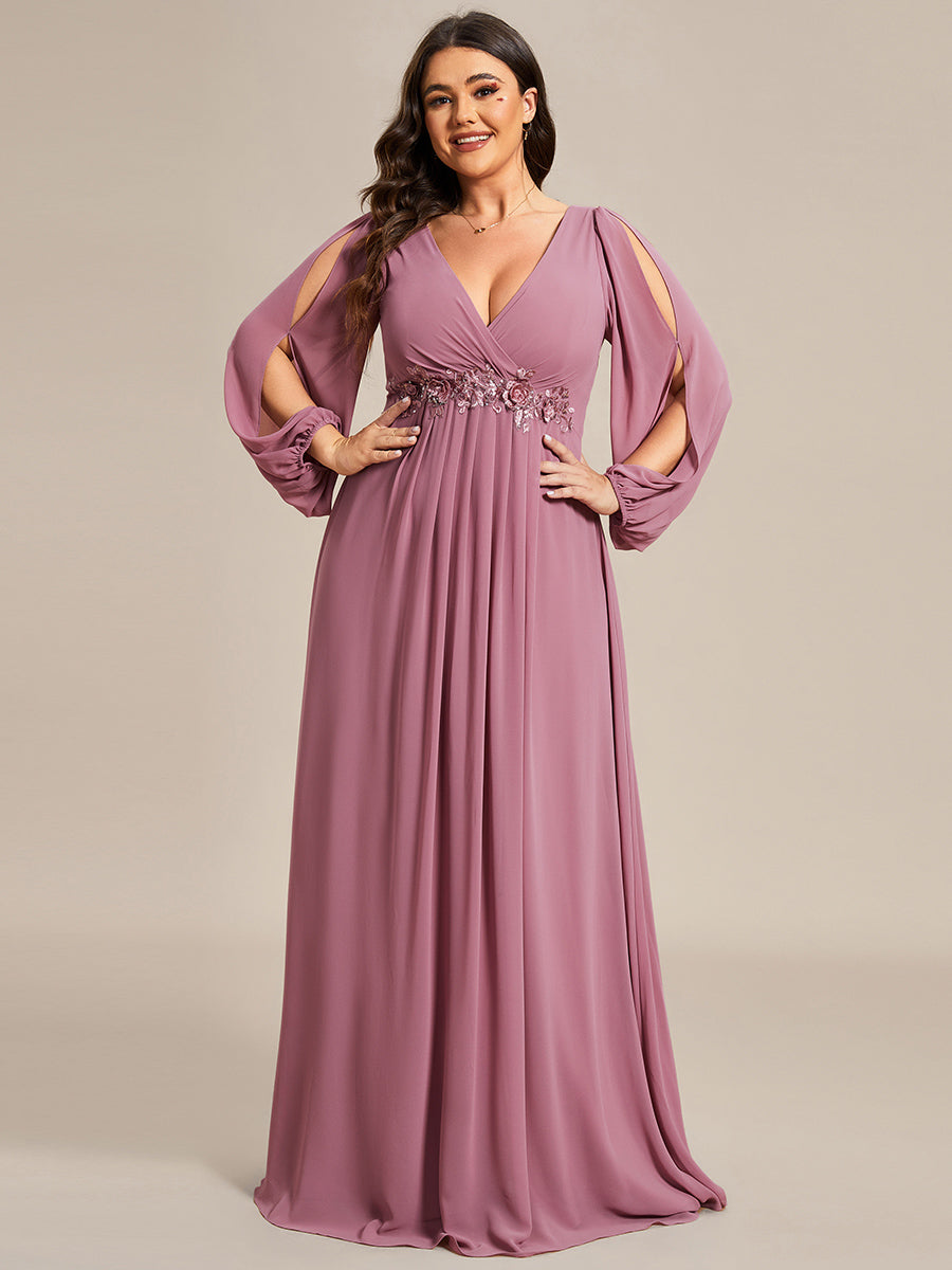 A-Linie Chiffon Lang mit Ärmel Brautmutterkleider #Farbe_Orchideenviolett