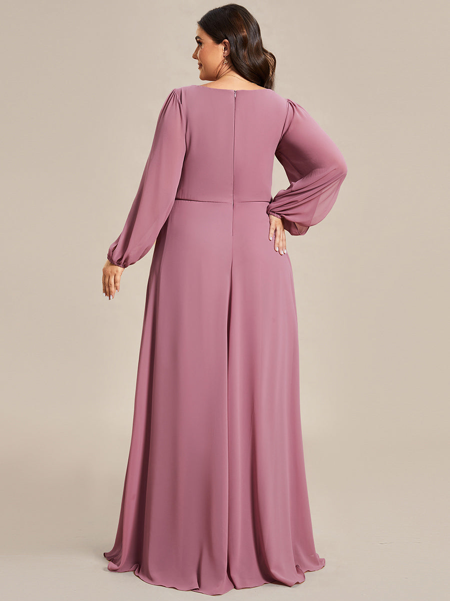 A-Linie Chiffon Lang mit Ärmel Brautmutterkleider #Farbe_Orchideenviolett