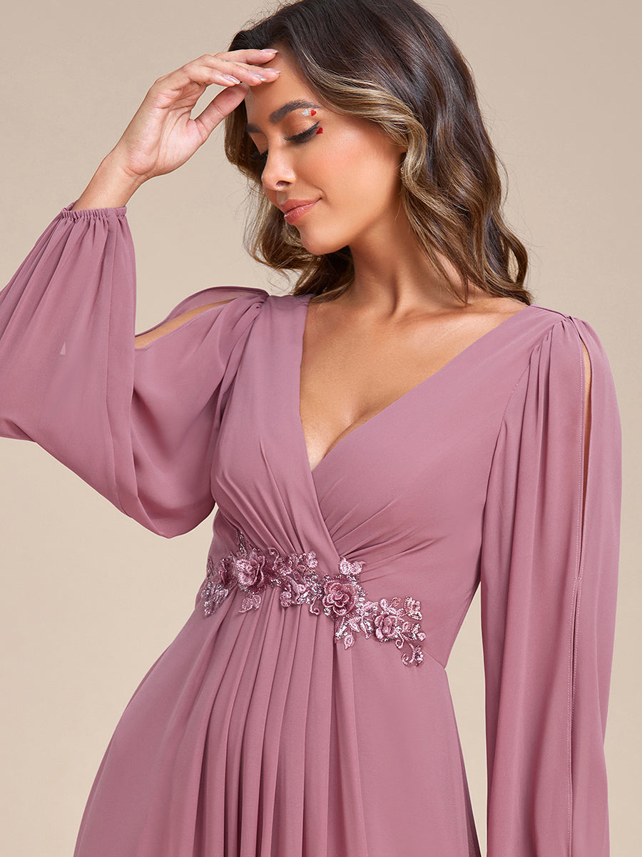 A-Linie Chiffon Lang mit Ärmel Brautmutterkleider #Farbe_Orchideenviolett
