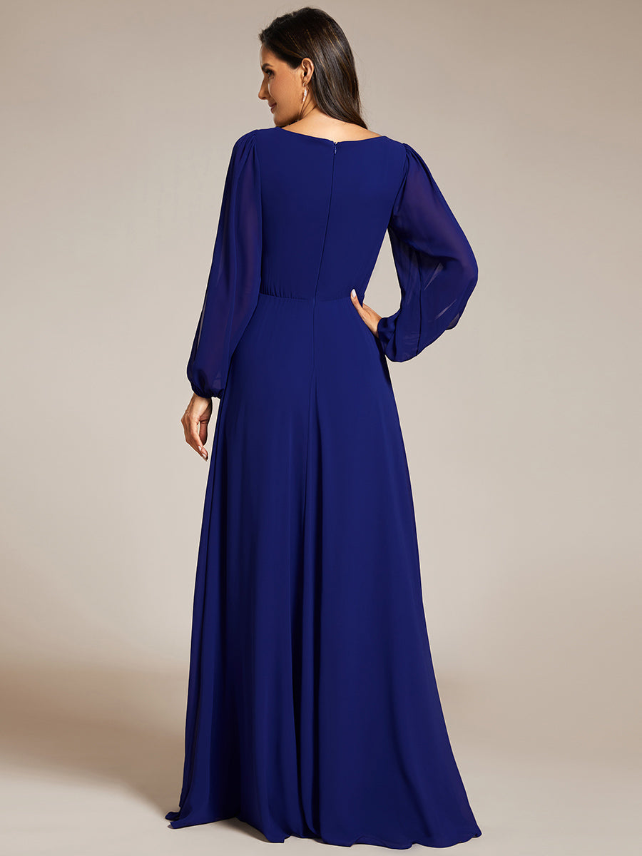 A-Linie Chiffon Lang mit Ärmel Brautmutterkleider #Farbe_Königsblau