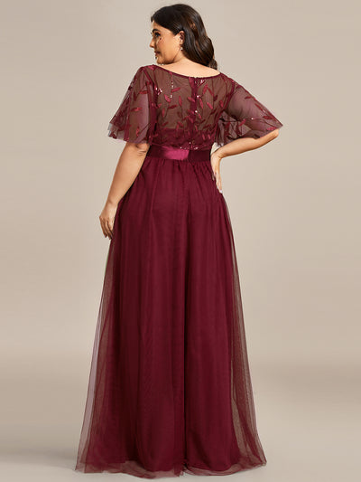 Damen A-Line Kurzarm Bodenlanges Abendkleid 00904 #farbe_Burgunderrot