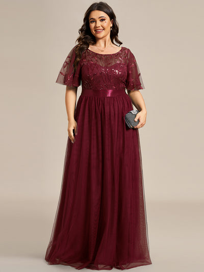 Damen A-Line Kurzarm Bodenlanges Abendkleid 00904 #farbe_Burgunderrot