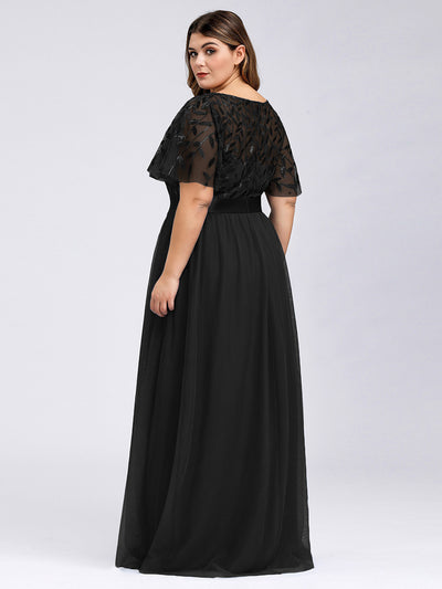 Damen A-Line Kurzarm Bodenlanges Abendkleid 00904 #farbe_Schwarz