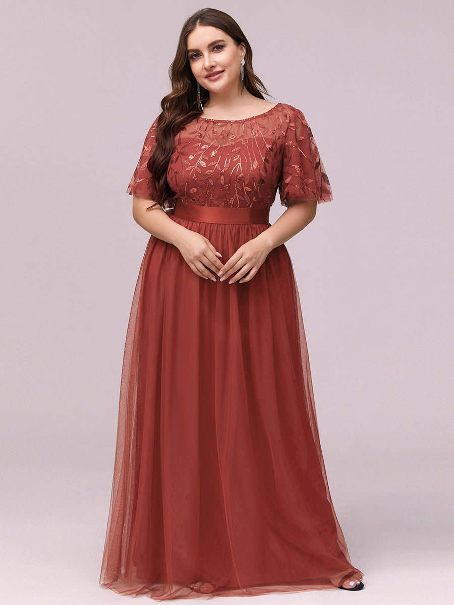Damen A-Line Kurzarm Bodenlanges Abendkleid 00904 #farbe_Gebranntes Orange
