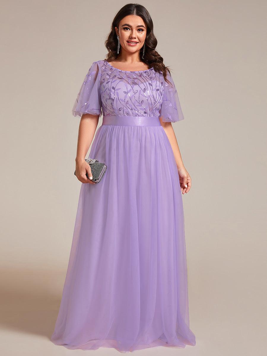 Damen A-Line Kurzarm Bodenlanges Abendkleid 00904 #farbe_Lavendel
