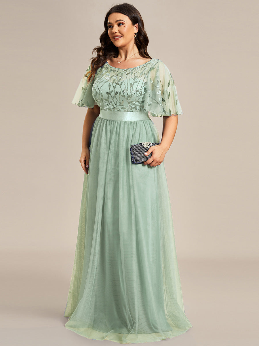 Damen A-Line Kurzarm Bodenlanges Abendkleid 00904 #farbe_Mintgrün