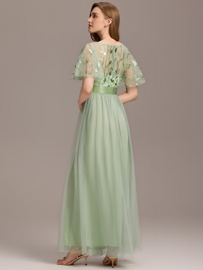 Damen A-Line Kurzarm Bodenlanges Abendkleid 00904 #farbe_Mintgrün