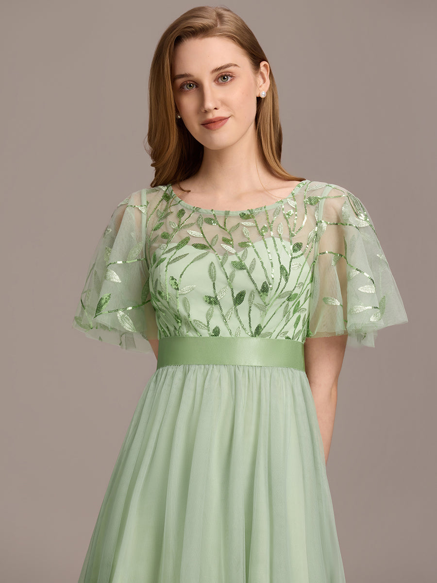 Damen A-Line Kurzarm Bodenlanges Abendkleid 00904 #farbe_Mintgrün