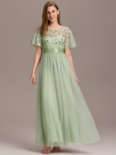 Damen A-Line Kurzarm Bodenlanges Abendkleid 00904 #farbe_Mintgrün