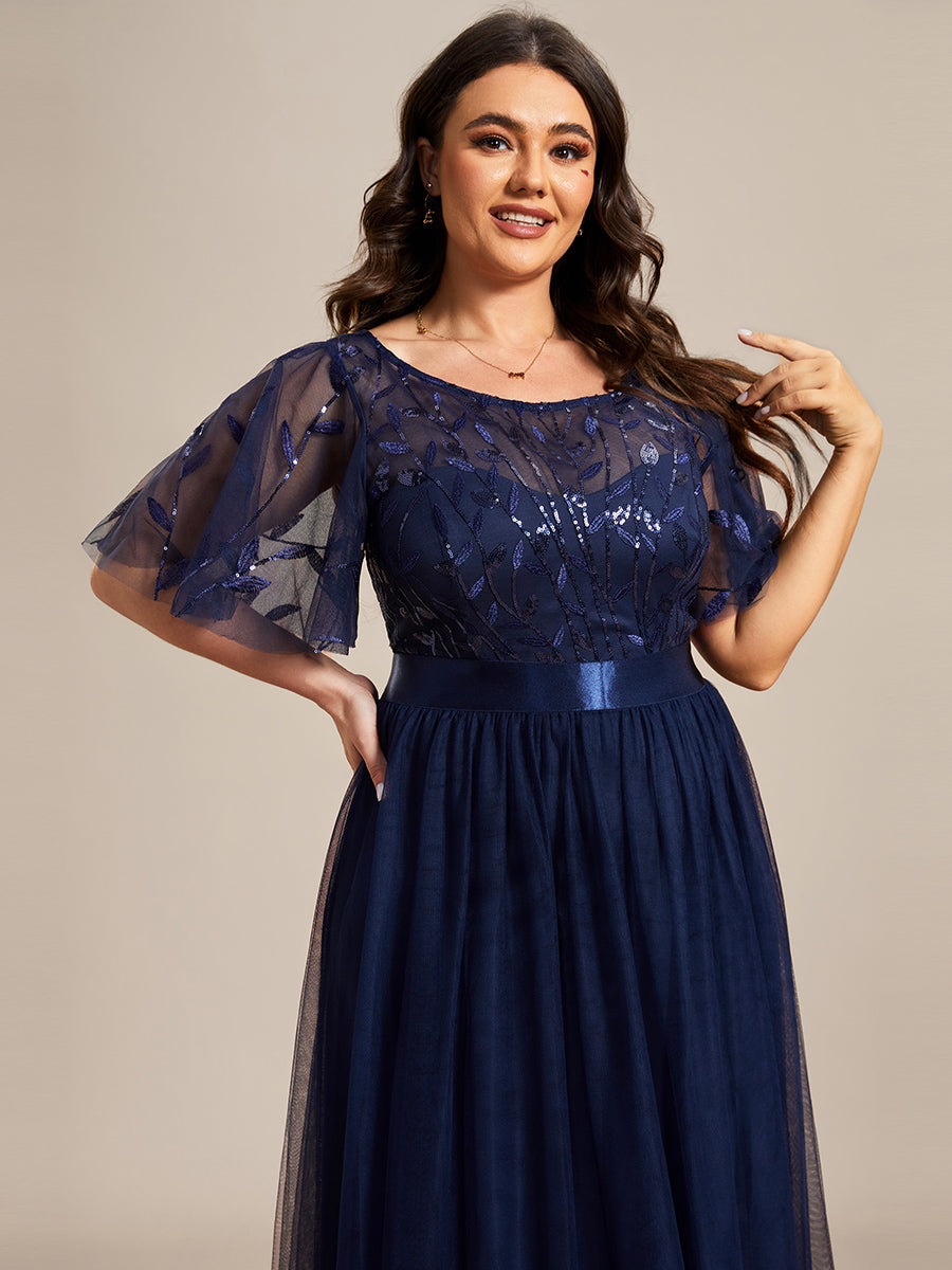 Damen A-Line Kurzarm Bodenlanges Abendkleid 00904 #farbe_Marineblau