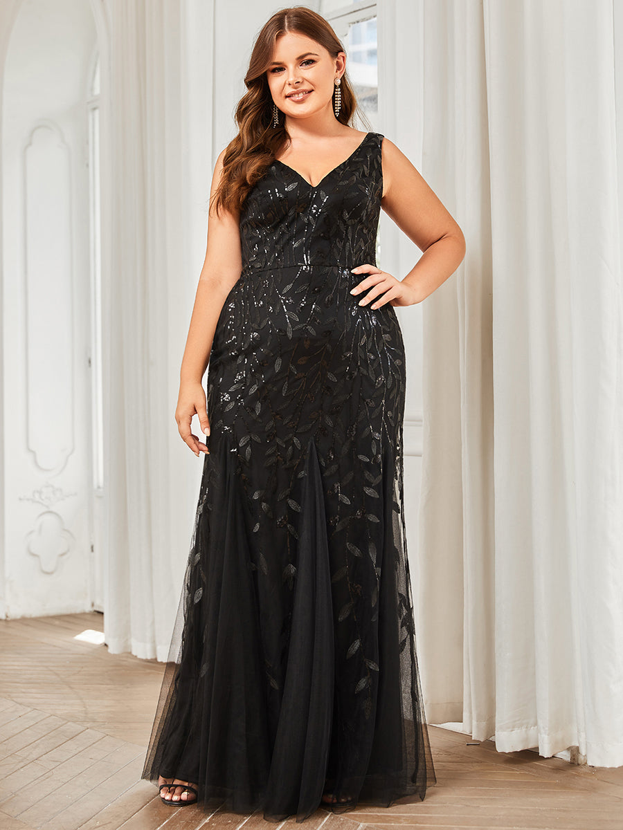 Aermelloses Abendkleid mit doppeltem V-Ausschnitt #Farbe_Schwarz