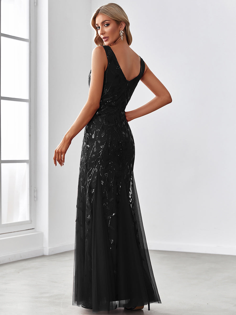 Aermelloses Abendkleid mit doppeltem V-Ausschnitt #Farbe_Schwarz
