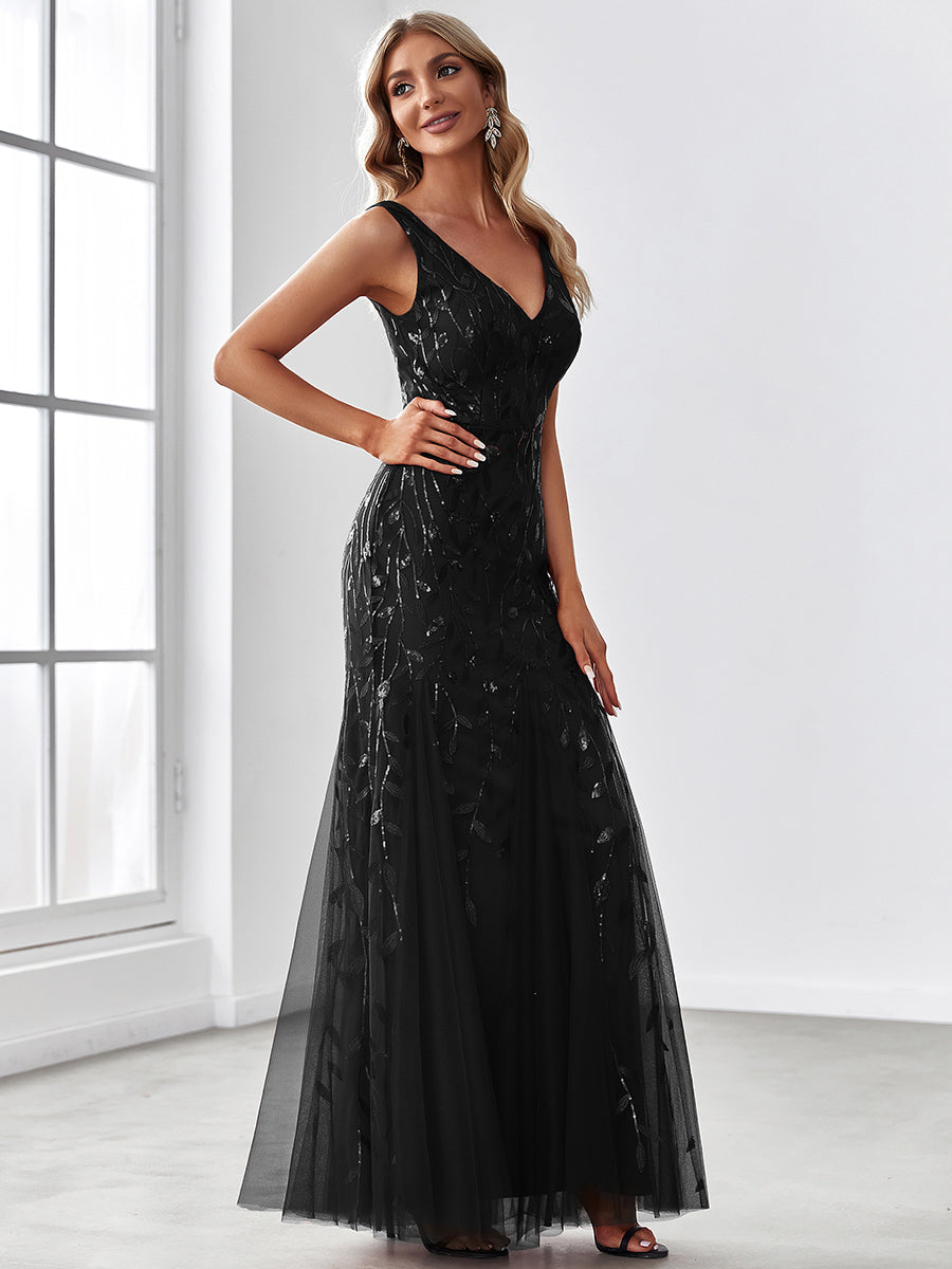 Aermelloses Abendkleid mit doppeltem V-Ausschnitt #Farbe_Schwarz