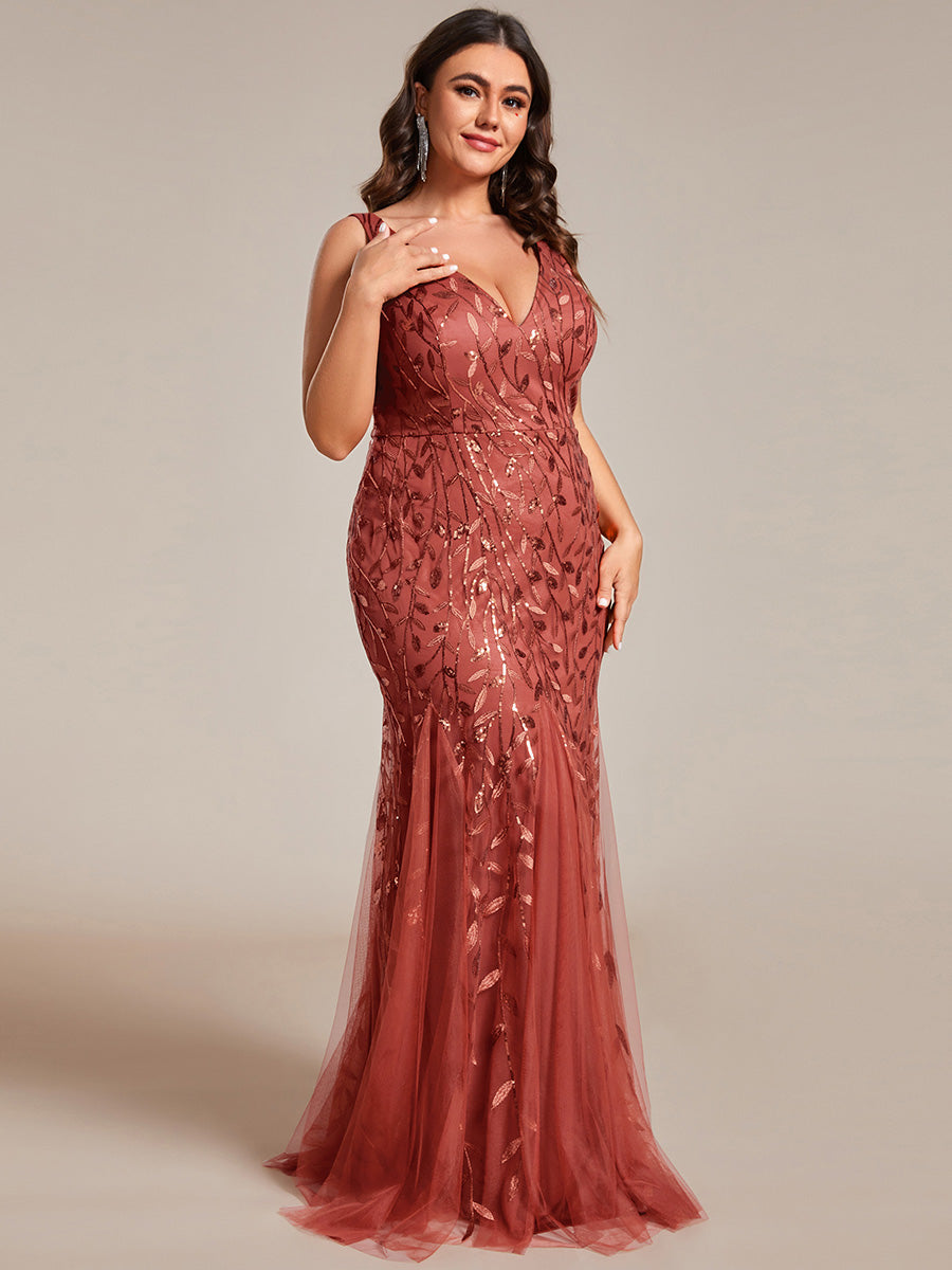 Aermelloses Abendkleid mit doppeltem V-Ausschnitt #Farbe_Gebranntes Orange