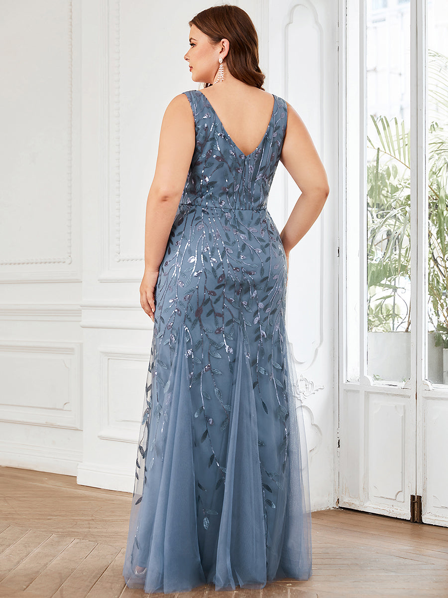 Aermelloses Abendkleid mit doppeltem V-Ausschnitt #Farbe_Taubenblau