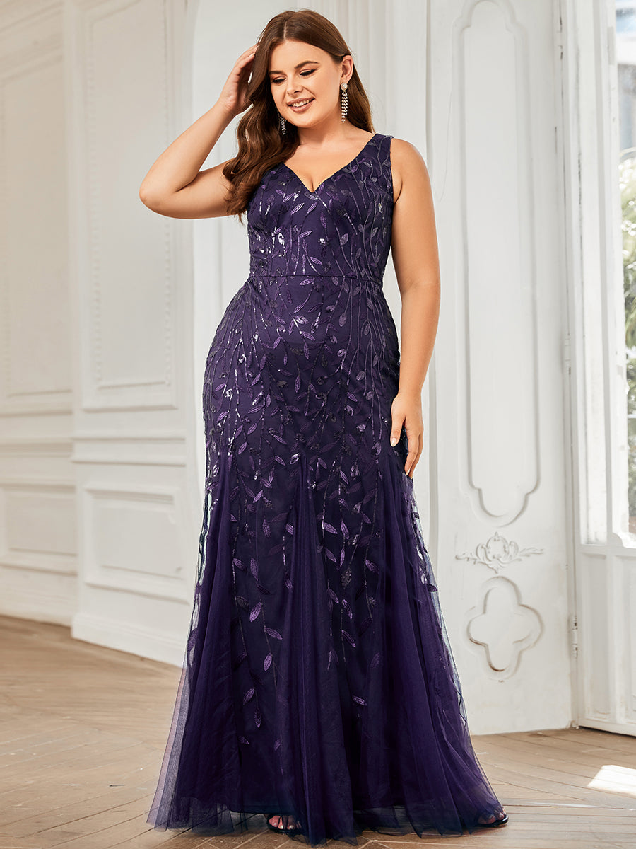 Aermelloses Abendkleid mit doppeltem V-Ausschnitt #Farbe_Dunkelviolett
