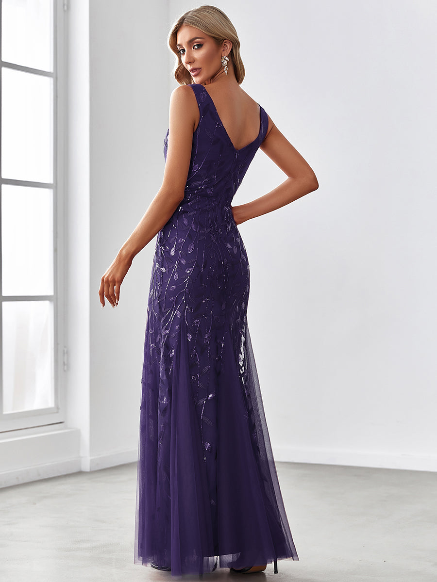 Aermelloses Abendkleid mit doppeltem V-Ausschnitt #Farbe_Dunkelviolett