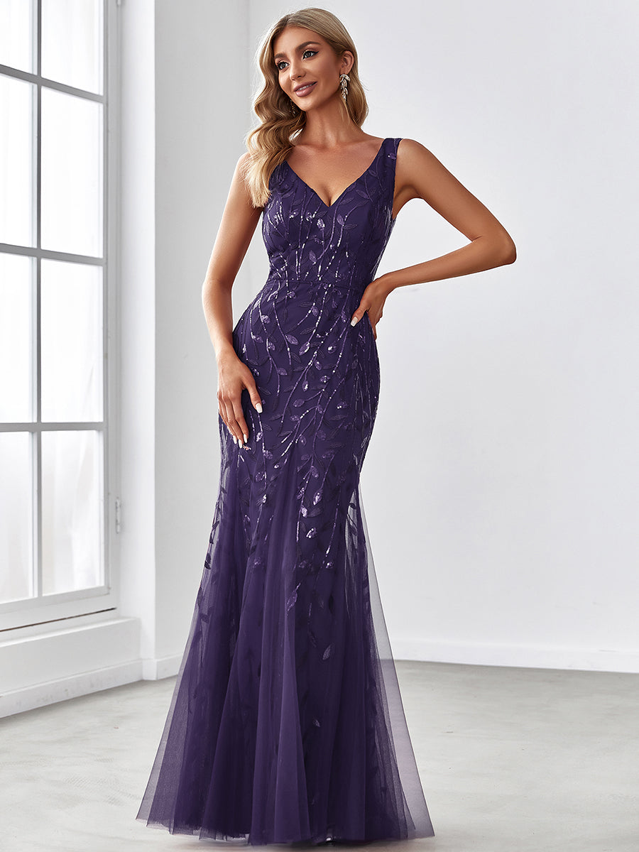 Aermelloses Abendkleid mit doppeltem V-Ausschnitt #Farbe_Dunkelviolett
