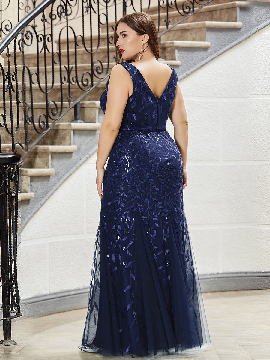 Aermelloses Abendkleid mit doppeltem V-Ausschnitt #Farbe_Marineblau