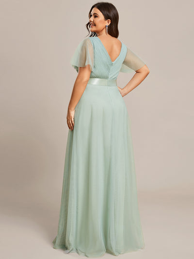 Plus Size V-Ausschnitt A-Linie Kurzarm Bodenlang Brautjungfernkleider #Farbe_Mintgrün