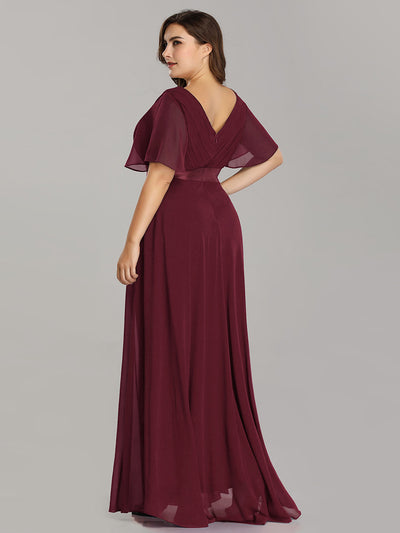 Damen V-Ausschnitt Lange Chiffon Abendkleider mit Schleppe #Farbe_Burgunderrot