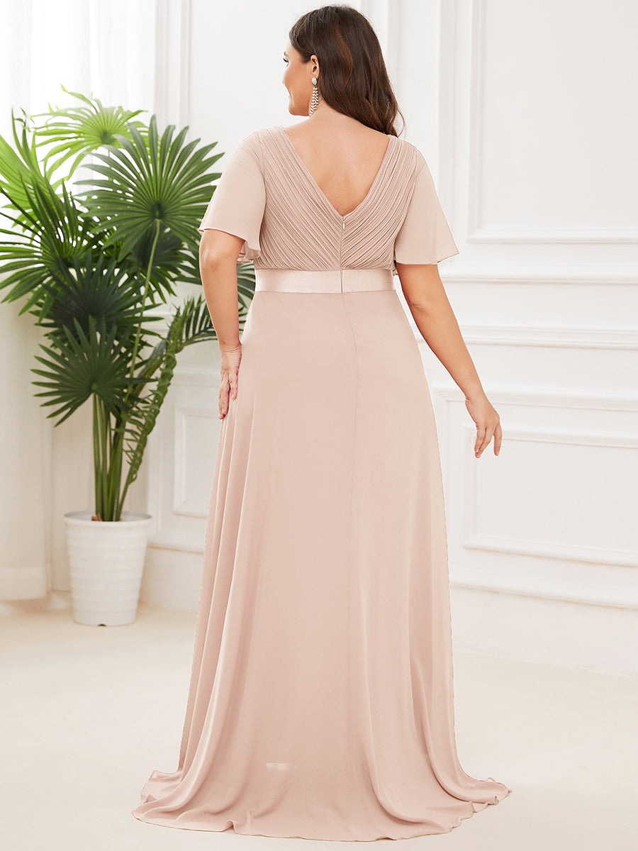 Minimalistisches A-Line Maxi Chiffon Brautkleid mit Satingürtel #Farbe_Blush-Rosa