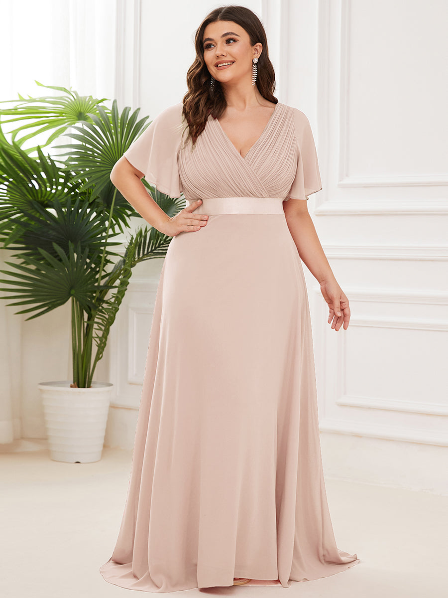 Minimalistisches A-Line Maxi Chiffon Brautkleid mit Satingürtel #Farbe_Blush-Rosa