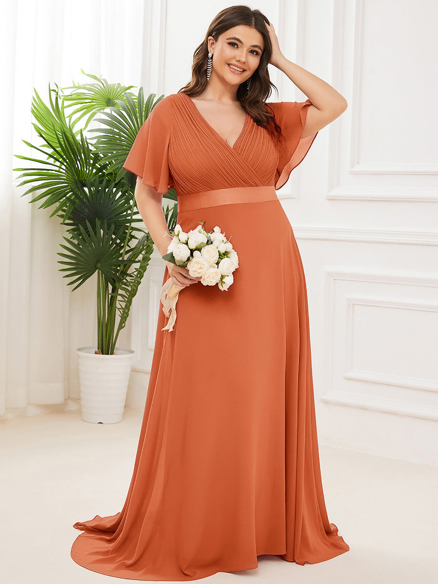 Minimalistisches A-Line Maxi Chiffon Brautkleid mit Satingürtel #Farbe_Gebrannte Melone