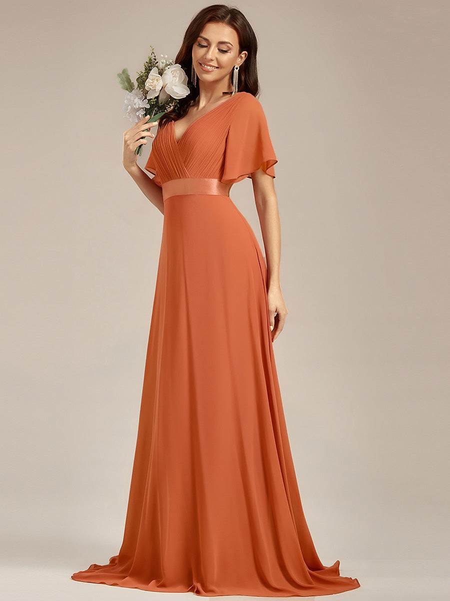 Minimalistisches A-Line Maxi Chiffon Brautkleid mit Satingürtel #Farbe_Gebrannte Melone