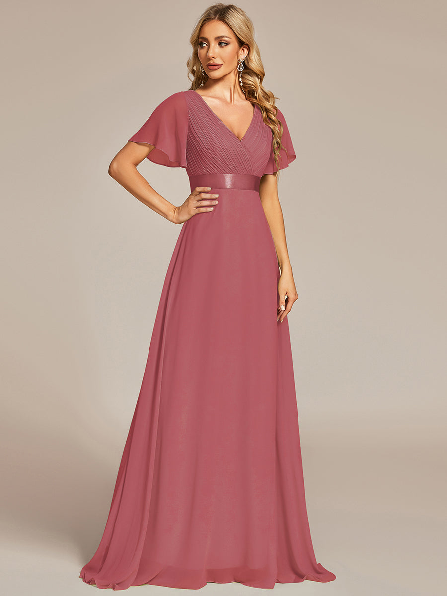 Minimalistisches A-Line Maxi Chiffon Brautkleid mit Satingürtel #Farbe_Beige-Braun