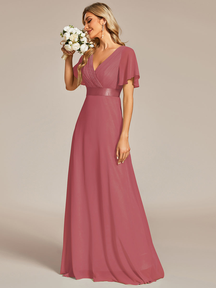 Minimalistisches A-Line Maxi Chiffon Brautkleid mit Satingürtel #Farbe_Beige-Braun